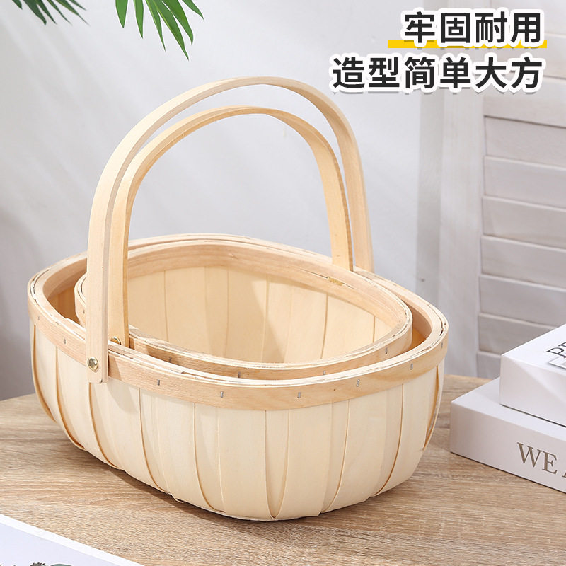 手工花篮编织篮木片田园