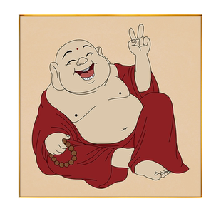 弥勒佛笑口常开装饰画新中式客厅挂画禅意餐厅茶室走廊背景墙壁画