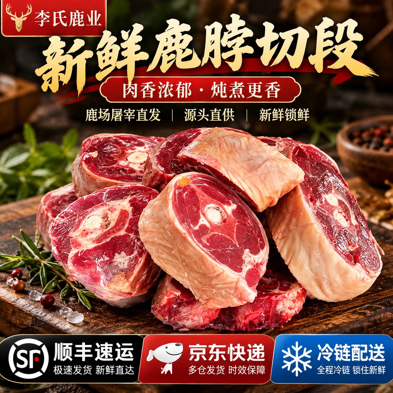 梅花鹿脖子切段带骨鹿肉鲜切冷链发货炖汤红烧滋补家庭烹饪好食材