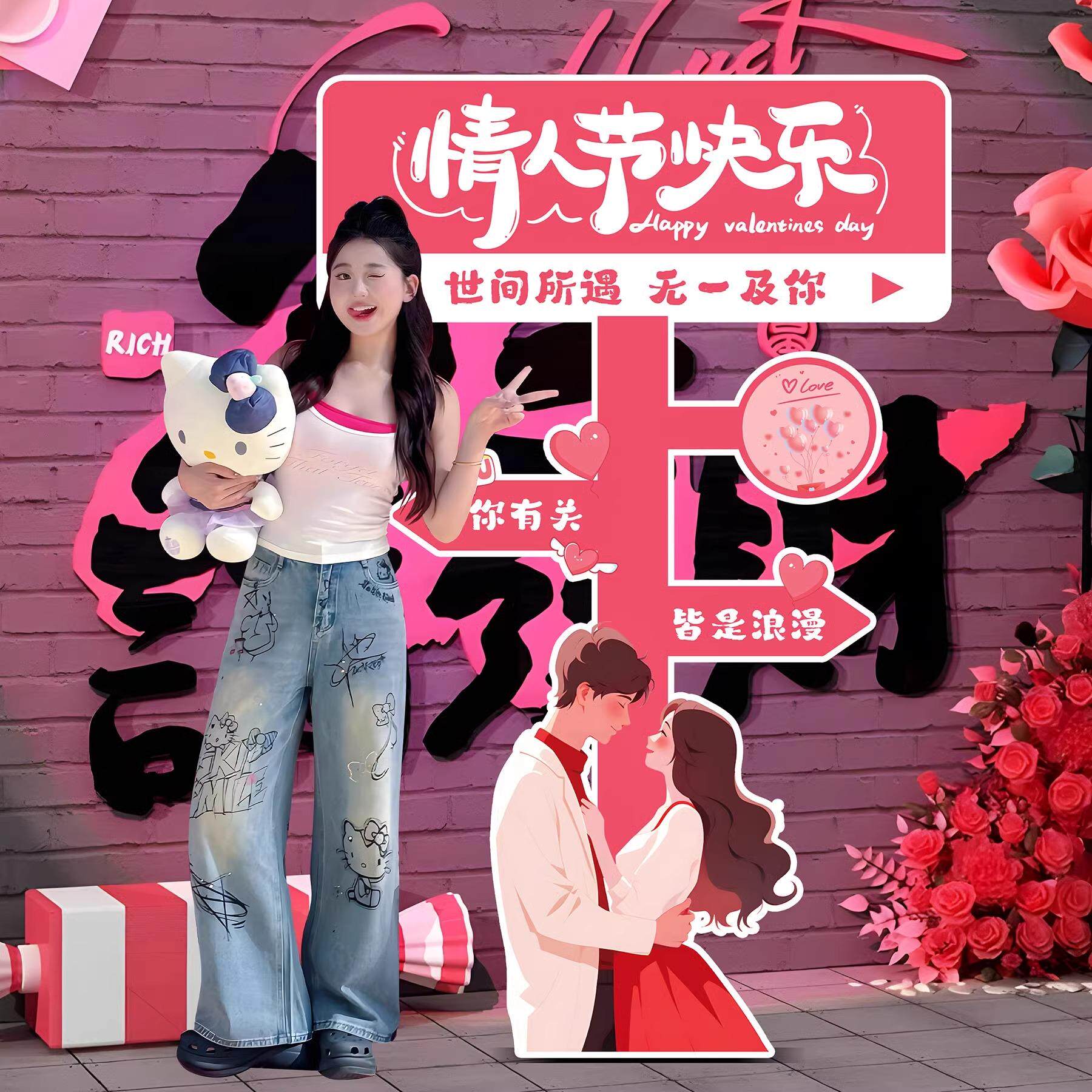 情人节氛围布置装饰kt板商场景店铺活动拍照打卡牌指示牌指引立牌