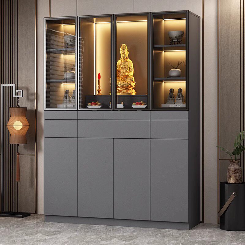 佛龛柜子带门神台家用菩萨供奉台 实木佛柜关公财神爷供桌香案台