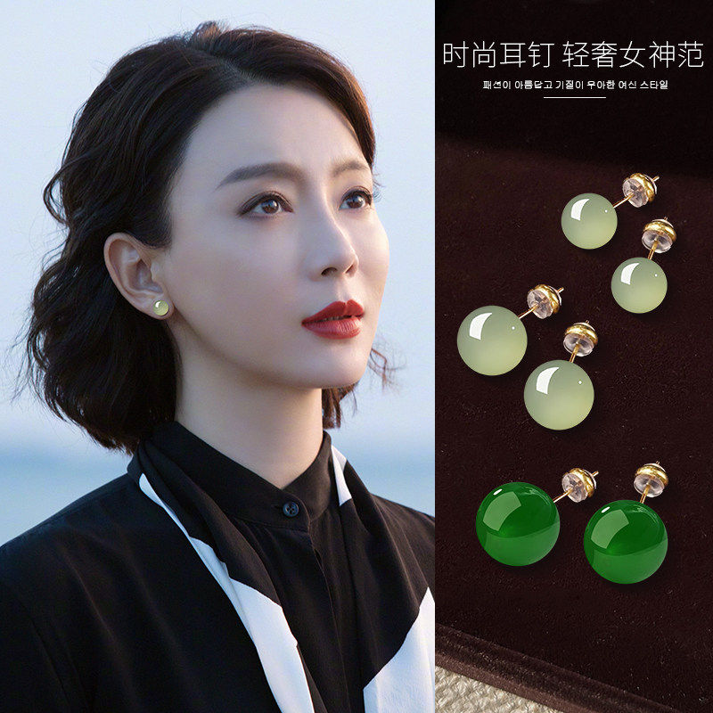法国YaoYiZun翡翠耳钉女2026巨好看高级感独特漂亮纯银和田玉耳环