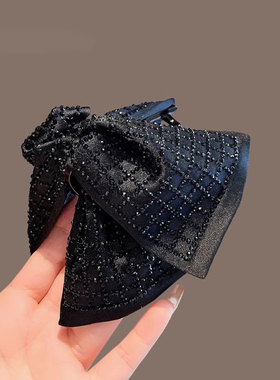 法国LastKiss黑色满钻格纹抓夹高级感气质后脑盘发鲨鱼夹2025新款