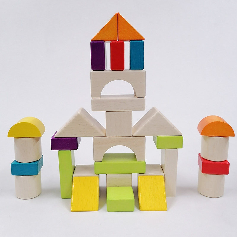 木质积木玩具大块榉木木头拼装儿童早教益智1岁婴儿宝宝8个月男女