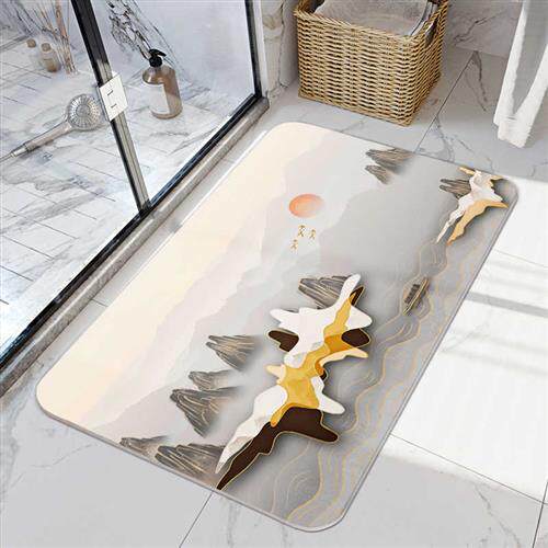 新中式国风浴室软硅藻泥大尺寸吸水脚垫卫生间门口防滑地毯地垫