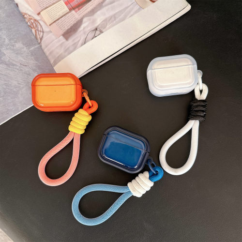 简约纯色透明壳适用于苹果AirPods Pro3代蓝牙耳机保护套tpu软壳AirPods4耳机壳少女心pro2代多巴胺编织绳女