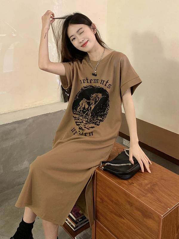 간호 복장 복장 반팔 티셔츠 간호 복장 중간 길이 슬릿 여성 여름 2022 새로운 인쇄 느슨한