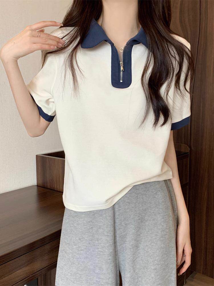 수유 상의 2023 새로운 여름 스타일 수유 기간 산후 나들이 뜨거운 엄마 스타일 티셔츠 오른쪽 어깨 폴로 칼라 수유 상의