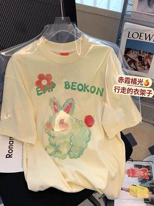 간호 의류 순수 코튼 반팔 티셔츠 간호 탑 여름 2022 새로운 스타일 라글란 백 칼라 느슨한 인쇄