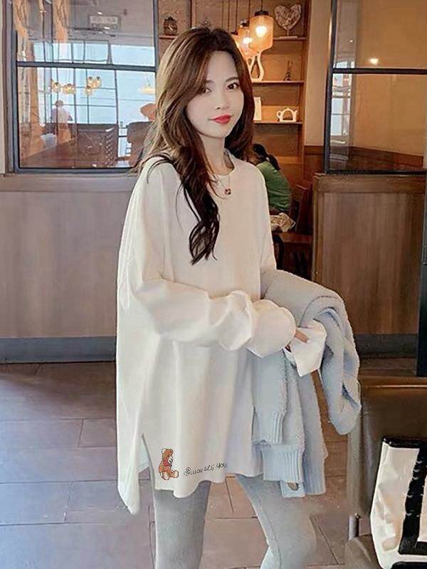 가을 겨울 순면 수유복 플러스 벨벳과 두꺼운 외출 티셔츠 슬릿 긴팔 수유 탑 루즈한 내부 레이어링 셔츠