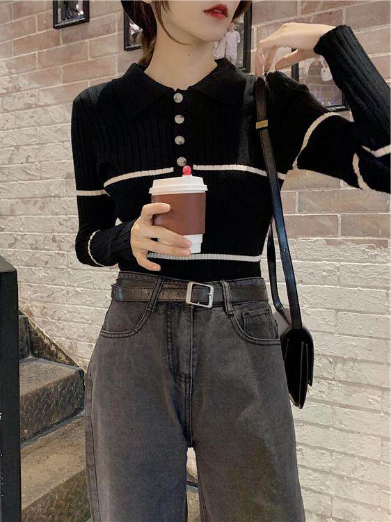 모유 수유 의류 봄과 가을 바닥 셔츠 2022 새로운 줄무늬 폴로 칼라 산후 뜨거운 엄마 스타일 모유 수유 스웨터