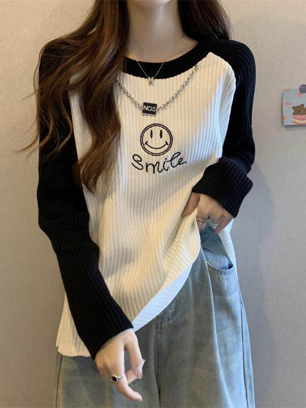 간호 의류 스웨터 스웨터 여성용 셔츠 라운드 넥 가을 겨울 트렌드 2024 한국 스타일 라글란 슬리브 짧은 따뜻한 탑