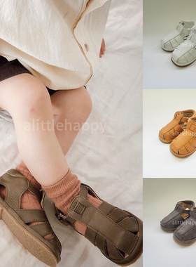 a little happy|Peep Zoom 日本儿童真皮编织凉鞋学步鞋儿童凉鞋