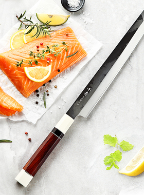 千寿先丸刺身刀10cr15mov大马士革钢日料刀切三文鱼专用刀鱼生刀