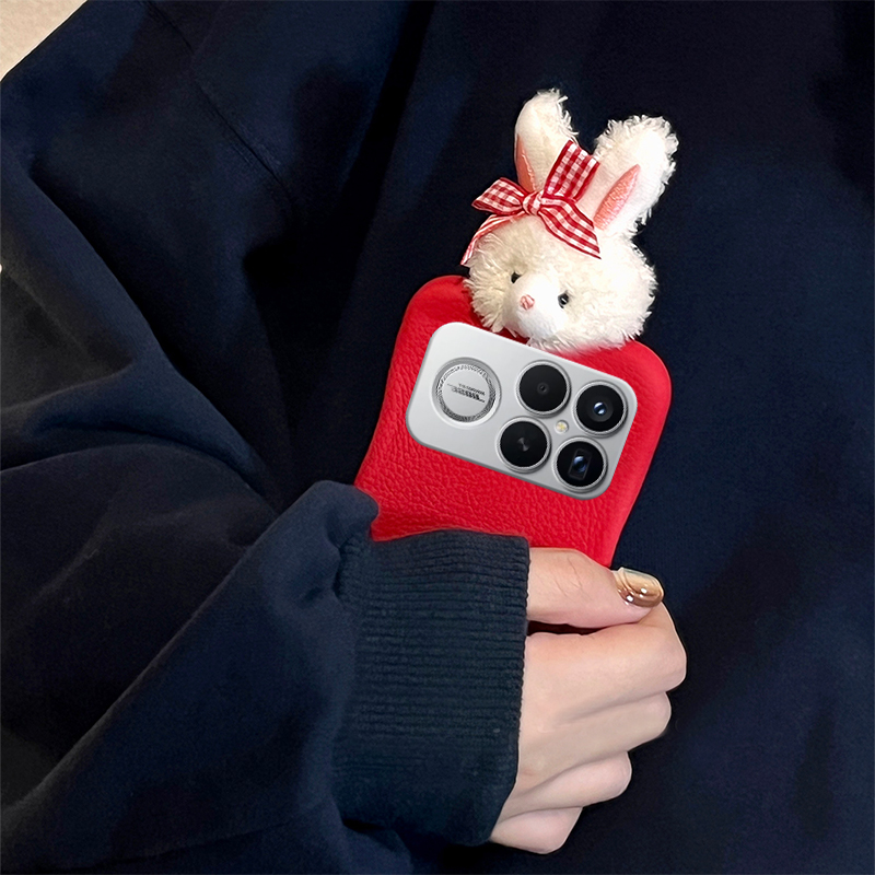毛绒蝴蝶结兔子适用小米红米k90promax手机壳k80pro立体k70红色k60por可爱k50秋冬k40皮纹k30i仿皮redmi卡通p