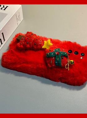 ins风红色圣诞树适用三星a90手机壳a80毛绒a70s冬天a50保暖a30秋冬季a20毛茸茸a10软a52/a8s/galaxy/a53/f52