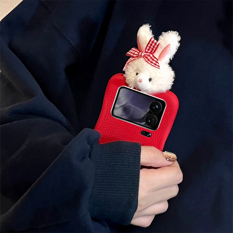 毛绒蝴蝶结兔子适用小米17手机壳15spro立体14红色13可爱12s皮纹12x仿皮por秋冬mi全包米防摔十七卡通十五软p