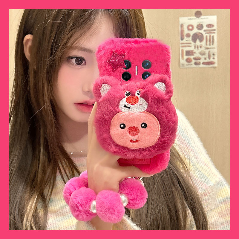 露比海狸草莓熊适用华为magicv3手机壳magicvs2可爱p50挂链pockets秋冬季matexs2卡通x5折叠屏x3毛绒pocket2