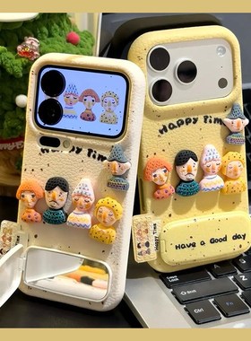 丑萌搞怪彩色人偶适用oppofindx9plus手机壳fondx8pro立体x7镜子k12plus仿皮k10x皮纹k9s软k7x真我q3s/q2/v23