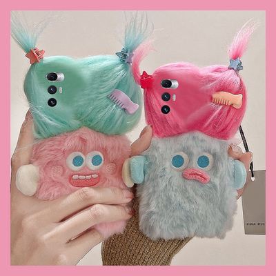 搞怪辫子怪兽适用小米mixfold4手机壳mixfold3趣味mixfold2折叠屏mixflip毛绒mi秋冬季卡通毛茸茸可爱立体硬