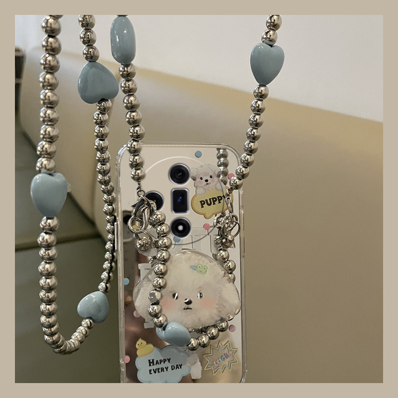 斜挎可爱狗狗支架镜子镜面补妆镜手机壳