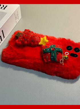 ins风红色圣诞树适用oppofindx9plus手机壳fondx8毛绒x50pro冬天k12x保暖x7秋冬季x6por软ultra/x5/x3/realme