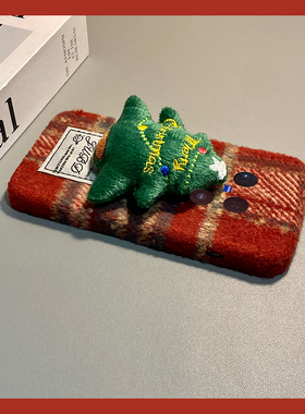 ins风红色格纹适用vivox300手机壳x200立体x100pro+圣诞树x100ultra毛绒x90s秋冬季t2s软x80s/x70/x60+十vivo