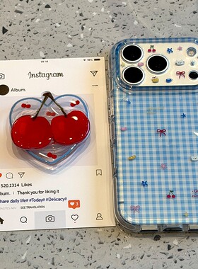 ins风红色樱桃适用华为pura90pro手机壳pura80ultrat立体70ar支架p60pro蓝色p50por格子p40大视窗hauwei硅胶p