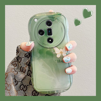 绿色晕染蝴蝶适用oppofindx7ultra手机壳findx6pro夏天5高级感x3硅胶k5软壳k11x韩系k10个性k9s小众k7女oppo