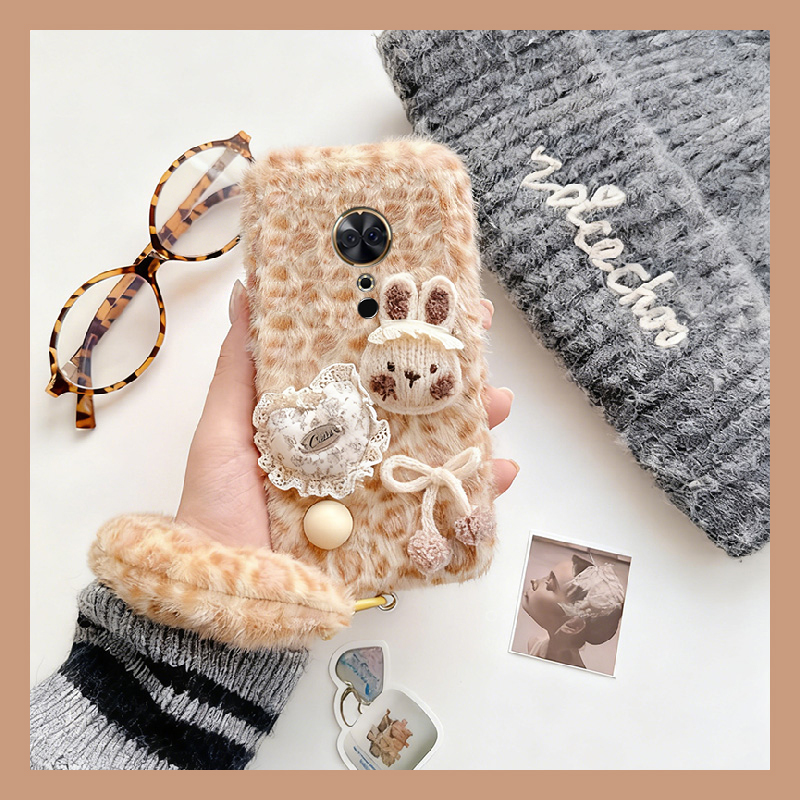 蕾丝爱心兔子适用美图m8机壳m8s手提绳t8豹纹t8s毛绒t9秋冬季v6毛茸茸硅胶全包防摔卡通新款可爱立体保暖暖手