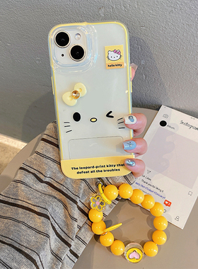 黄色kt猫蝴蝶结适用苹果16promax手机壳华为pura70荣耀300pro小米15立体vivos20挂链opporeno13小众x200可爱p
