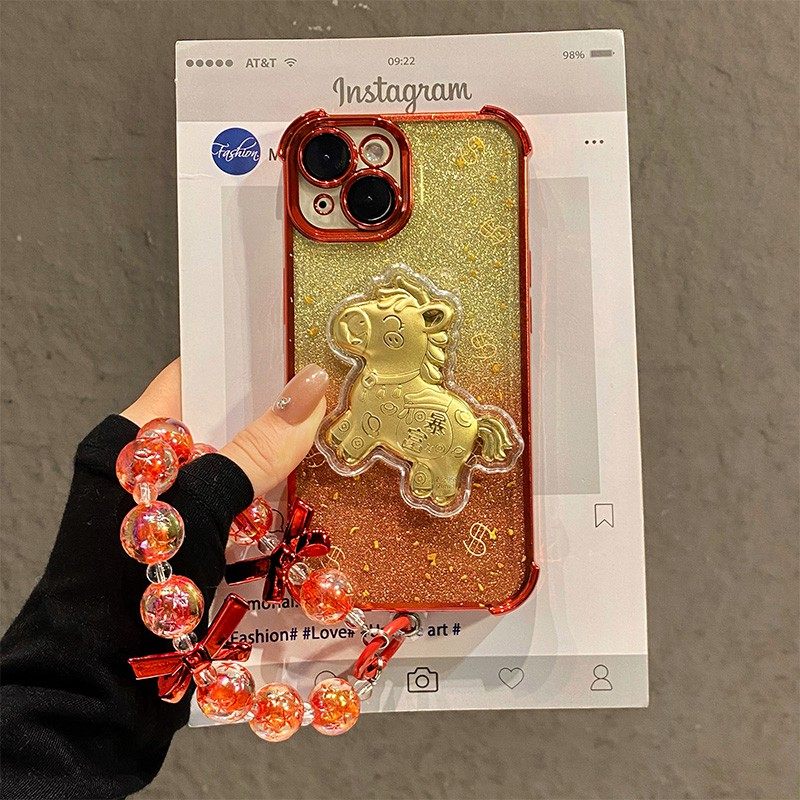 手机壳硅胶闪粉新年红色金箔2026