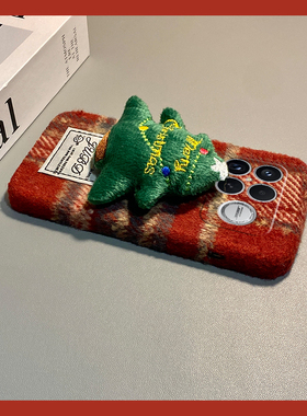 ins风红色格纹适用小米红米k90promax手机壳k80秋冬季k70pro毛绒k60e至尊版k50立体turbo4软3/k40s/k30i/12x