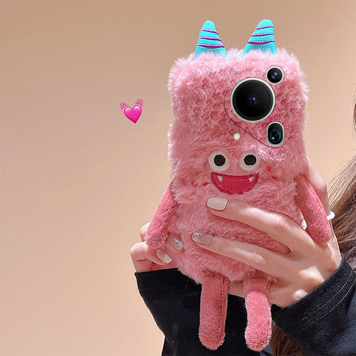 粉色小怪兽适用华为pura70pro手机壳p60art立体p50e可爱p40por+十p30卡通p20毛毛p10plus秋冬季p9硅胶毛绒绒p