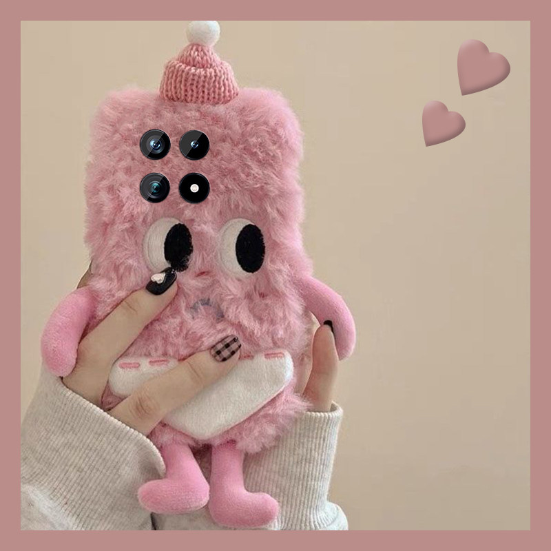 粉色小怪兽适用vivoiqoo15手机壳x300pro立体爱酷搞怪por卡通iq00秋冬季vivi毛茸茸vivo冬天毛绒绒硅胶保暖软