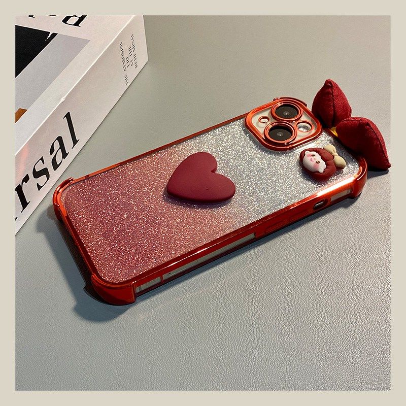 手机壳硅胶闪粉新年红色立体卡通