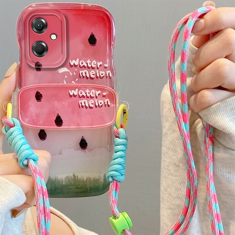 手机壳ins风水果西瓜斜挎背夹可背挂绳硅胶
