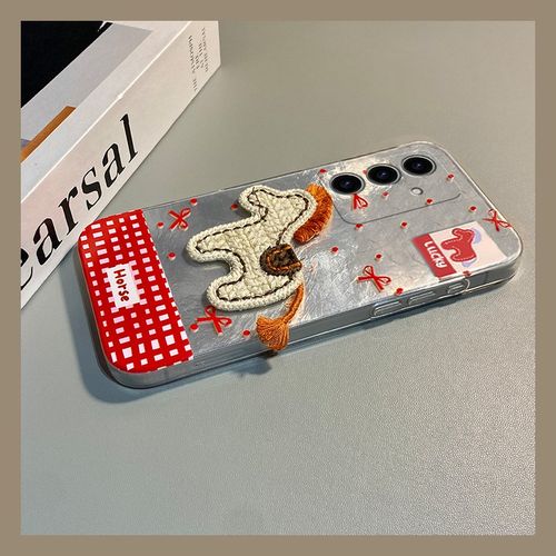 手机壳硅胶冰川纹棋盘格新年红色