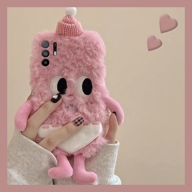 粉色裤衩怪兽适用oppoa3pro手机壳a2x立体a1毛茸茸a97秋冬季a96卡通a95软a93a91a72a58a57a52a32a11a9a31a8a5