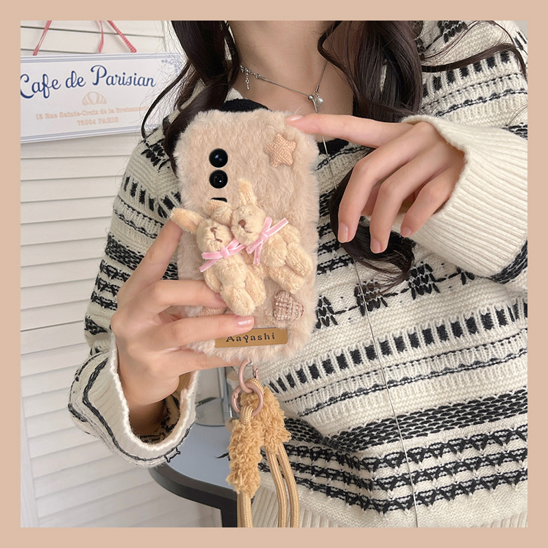 星星爱心兔子适用小米17手机壳15spro立体14ultra挂绳13秋冬12spo/12x毛绒11青春版10卡通mix4/8se/civi5/4/3