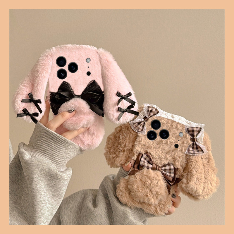 蝴蝶结兔子耳朵适用苹果17promax手机壳华为pura80荣耀400pro小米17立体vivos30毛绒opporeno14秋冬x300立体p