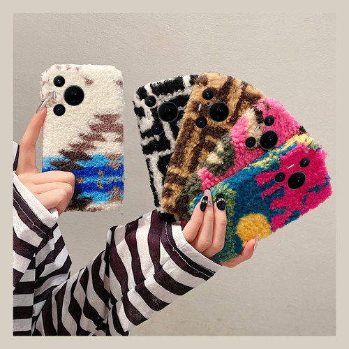 ins风彩色晕染适用华为pura80pro+手机壳pura70ultra撞色p60art毛绒p40por+十p30秋冬季p20拼色p10plus毛茸茸