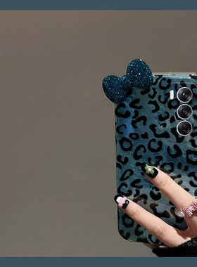 蓝色满屏豹纹适用opporeno13手机壳reno12pro日韩reon11立体10por+十9水钻7se蝴蝶结6高级感5k小众4se硅胶3软