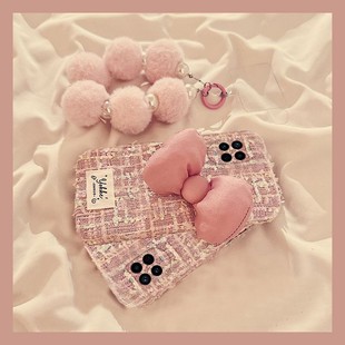 创意日韩秋款 适用华为nova15pro手机壳novo15ultra秋冬季 蝴蝶结por毛绒十五粉色huawei立体挂链毛球网红个性