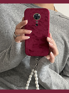 简约纯色红色适用美图m8机壳m8s绒布t8本命年t8s秋冬季t9毛绒v6毛茸茸硅胶全包防摔马年挂链新款暖手毛毛软壳