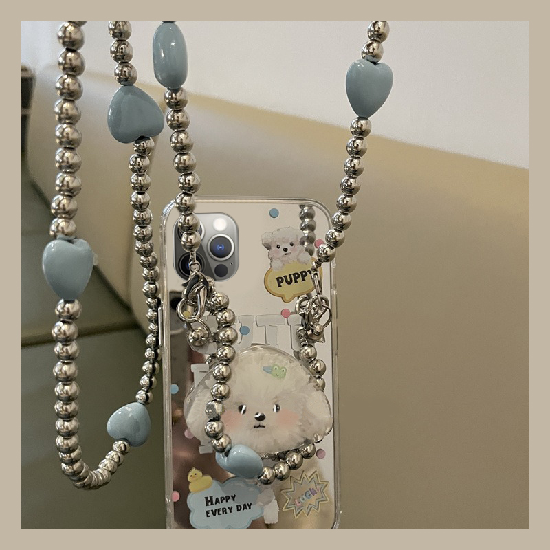 斜挎可爱狗狗支架镜子镜面补妆镜手机壳