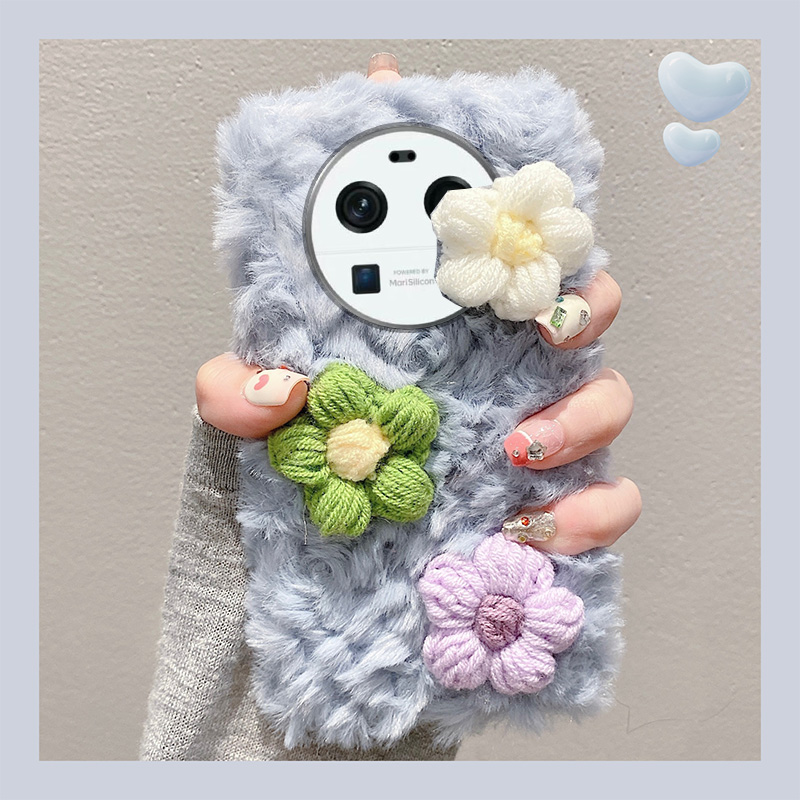 毛绒绒毛茸茸秋冬彩色花朵手机壳