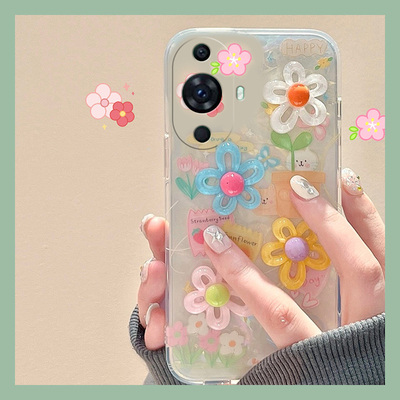 彩色立体花朵适用华为nova12pro手机壳11ultra小清新10z贝壳纹9se立体8硅胶7i软壳6小众5i女4e活力版3i/2plus