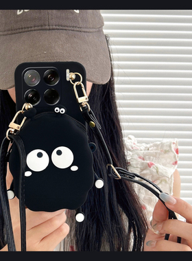 黑色煤球零钱包适用小米15spro手机壳14ultra立体13斜挎12pro天玑版12x可背带11青春版10至尊纪念版cc9卡通米