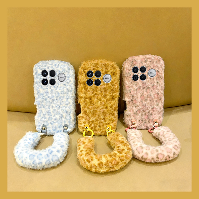 ins风拼色豹纹适用小米红米k90promax手机壳k80秋冬k70pro毛绒k60e至尊版k50斜挎turbo4可背3软k40s/k30i/12x